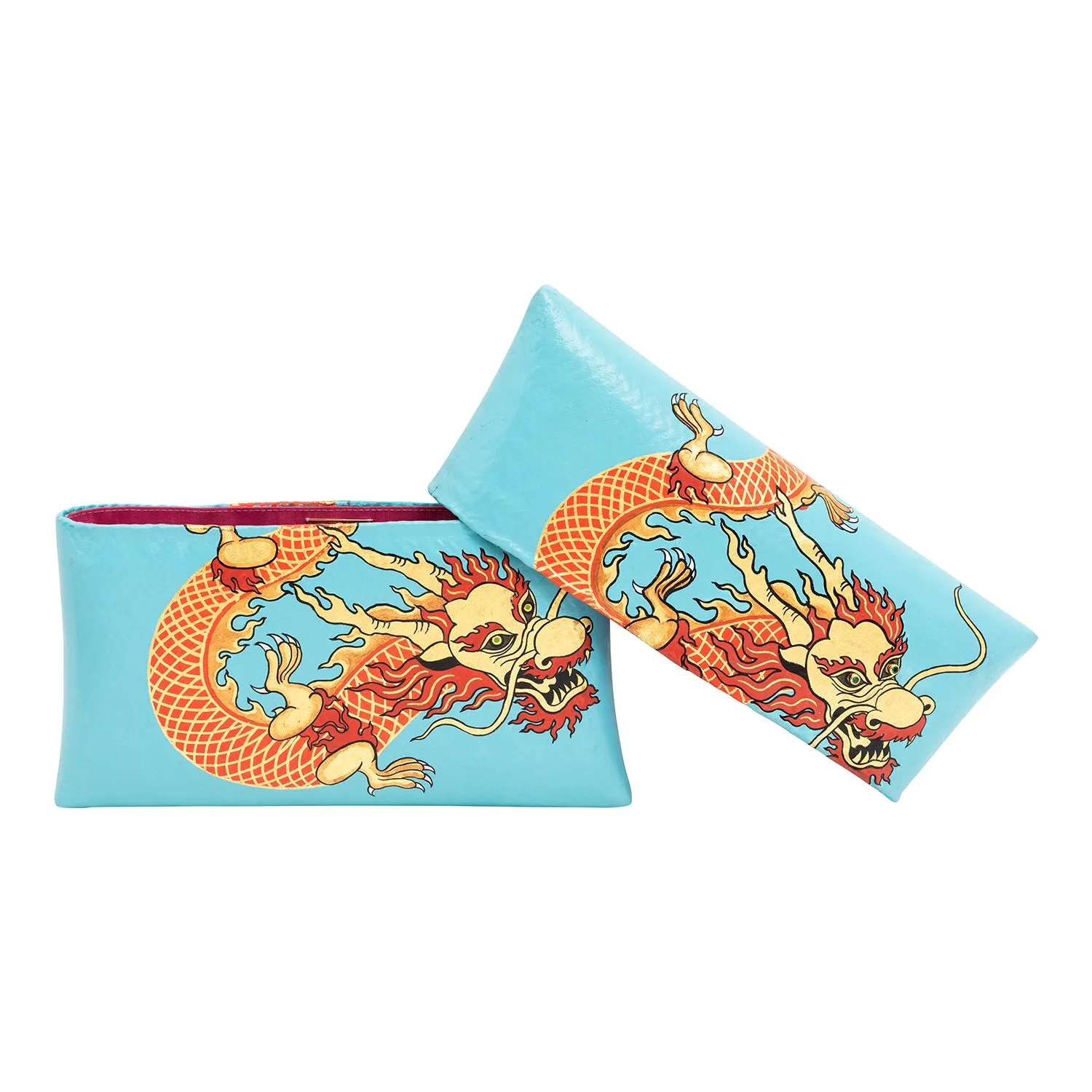 Bamboo Clutch with Hand-Painted Dragon and Tsavorite ( Blue )