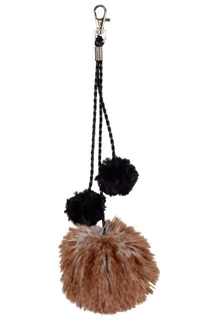 Pom Pom Key Chain - Red Fox Faux Fur with Cuddly Black
